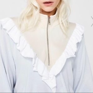 Wildfox Prima Ruffle Pullover Half Zip Sweatshirt L